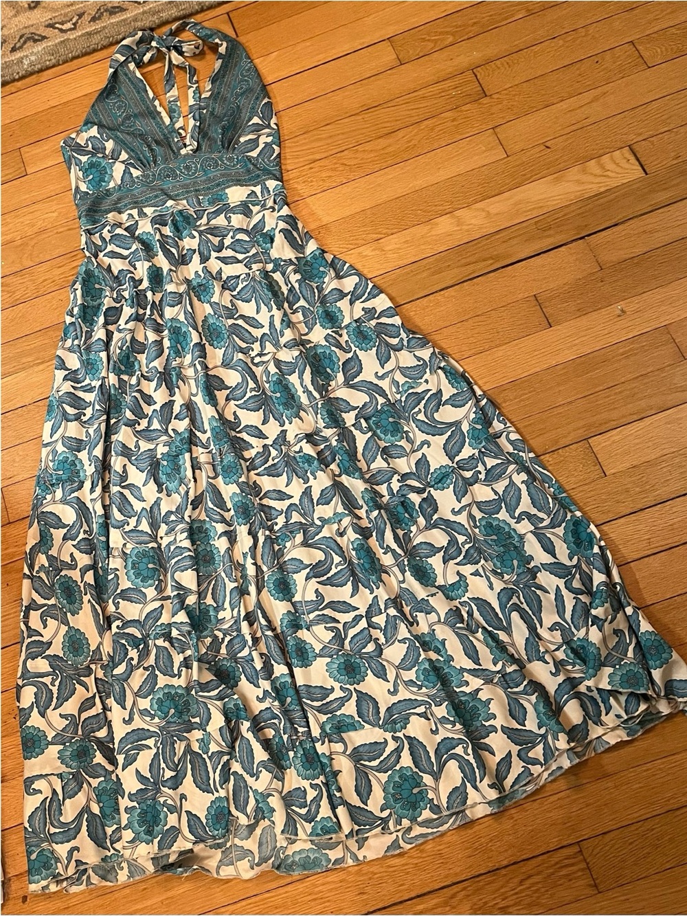 Aller Simplement Maxi DressTeal Floral Halter Free Size